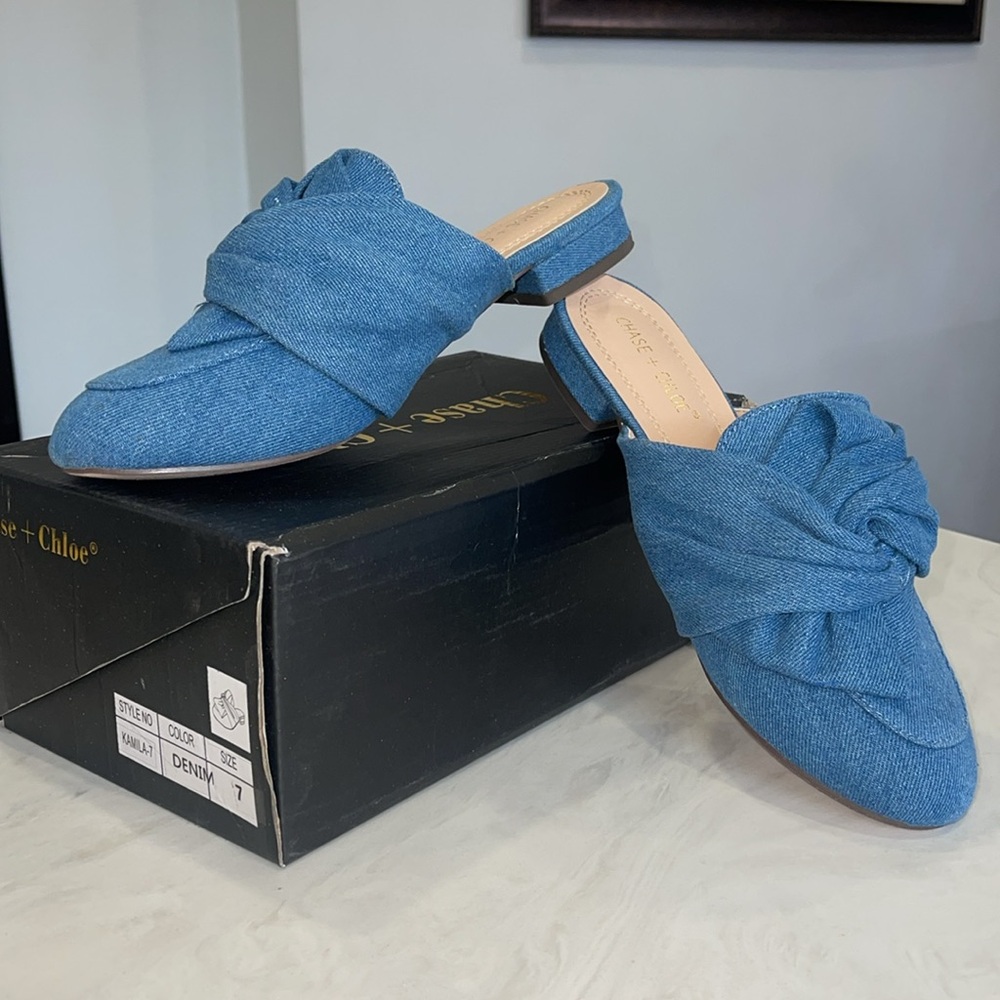 New!! ✨ “Chase+Chloe” Denim Fabric Tie Knot Flats- Size 5.5 and 7